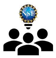 Three people with light bulb over their head with nsf logo in the middle