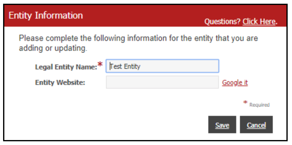 Image of the "Entity Information" pop-up.